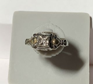 Antique Vtg - 10k/14k White & Yellow Gold.  03 Carat Diamond Wedding Ring Size 6.  5