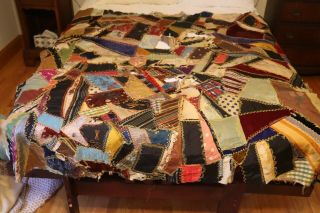 1893 AUTHENTIC ANTIQUE Embellished Victorian Crazy Quilt Top Silk Embroidery 2