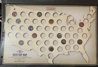 Usa Beer Cap Map Birch Wood Berkshire Vintage Holds 50 Bottle Caps