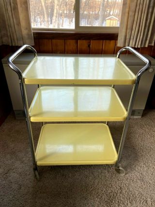 Vintage Mid Century 3 Shelf Stylaire Cosco Serving Rolling Kitchen Cart - Yellow
