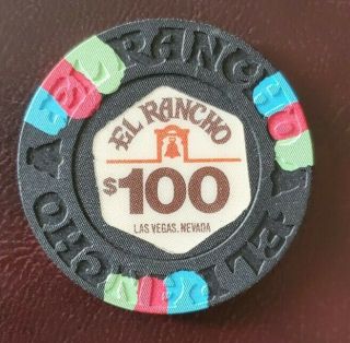 $100 El Rancho Vintage Las Vegas Nevada Casino Chip Rare
