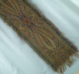 Antique Wool And Silk Paisley Piano Scarf Runner Double - Sided Small 8 X 32 In. 3