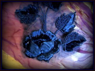 Hdmd Rare Antique French Victorian Silk Velvet Taffeta Rose Leaf Applique Trim