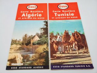 Vintage Tunisia And Algeria Road Maps - Esso Oil Company - C.  1956 And 1959
