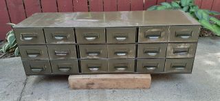 Vintage Lyons18 Drawer Metal Parts Cabinet (12 " Deep) Label Holders Usa - Les