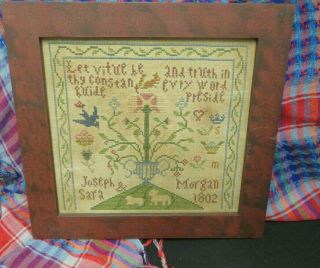 Vintage Antique Dated 1802 Sara & Joseph Morgan Stitched Sampler In Frame