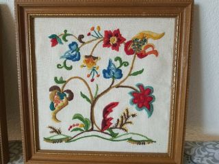 Vintage Jacobean Embroidery Crewel Framed Tree Of Life Floral 11 