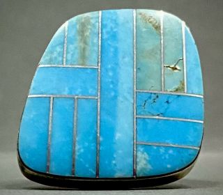 HUGE Large Vintage Navajo Native American Sterling Silver Turquoise Inlay Ring 2