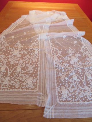 Vintage Embroidered Netting Lace Scarf 8ft Long