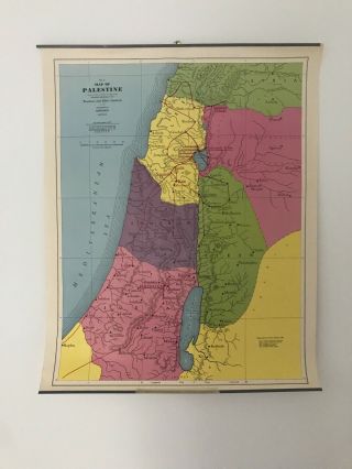 Vintage Abingdon Map Of Palestine Bible Teacher Aid 27.  5” X 22” Roll Up