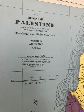 Vintage Abingdon Map Of Palestine Bible Teacher Aid 27.  5” X 22” Roll Up 2
