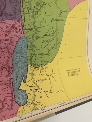 Vintage Abingdon Map Of Palestine Bible Teacher Aid 27.  5” X 22” Roll Up 3