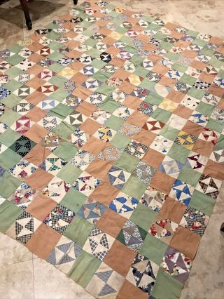 Handmade Vintage Patchwork BOW TIE Quilt Top Feed Sack Fabrics Cutter 66 