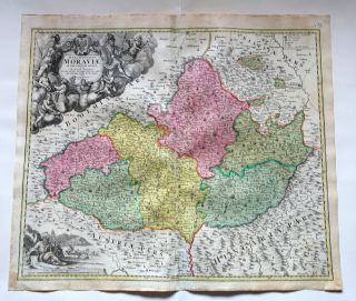 Moravie Tchequie Vintage Map Circa 1720 J.  B.  Homann