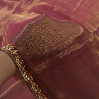 Sanskriti Vintage Dark Red Sarees Pure Silk Hand Beads Woven Sari Premium Fabric 3