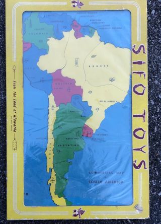 Vintage Sifo Wooden Map Puzzle Of South America Box Complete