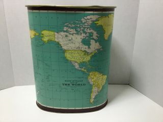 Vintage Rand Mcnally “map Of The World Trash Can / Wastebasket