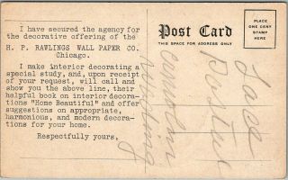 Vintage 1910 Chicago Advertising Postcard HP RAWLINGS WALL PAPER Salesman ' s Card 2