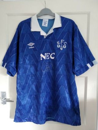 Vintage Everton Fc 1988 - 91 Home Shirt/jersey Signed By Graeme Sharp Size Large