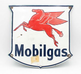 Vintage Mobilgas Pegasus I.  R.  54 Porcelain Enamel Shield Advertisement Sign 10483
