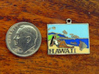 Vintage Silver Hawaii Hawaiian Island State Enamel Map Beach Souvenir Charm