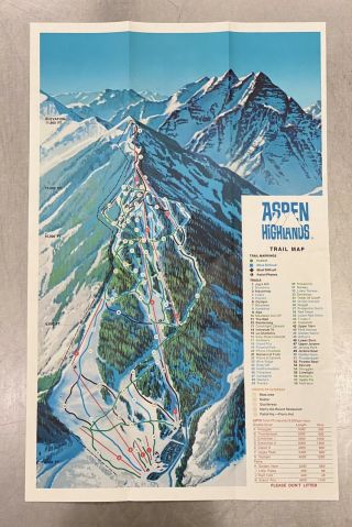 Aspen Highlands Vintage 1973 Ski Brochure Trail Map Colorado Souvenir Travel