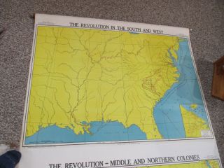 2 Vintage George Cram School Pull Down Wall Map Thirteen Colonies 50 " X40 " Color