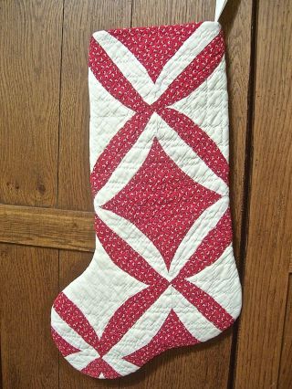 Stocking From 1920 - 30s Quilt Orange Peel Turkey Red Floral Calico & Off - White 2