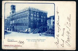 Italy 1900 Vintage Postcard,  Grand Hotel Brufani,  Perugia To Haddington Scotland
