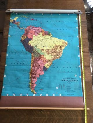 Vintage South America Weber Costello School Pull Down Map Political W/relief Usa