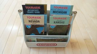 Vintage Conoco Oil Co.  Gas Station Map Rack Holder With Ten Conoco Maps