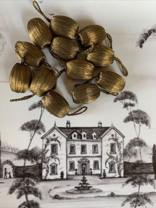 12 Antique/vintage French Dark Gold Metallic Drop Ball Tassel Trim Bobble 7/8 "