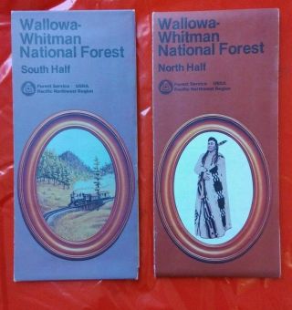 Set Of 2 Vintage Usda Map Wallowa - Whitman National Forest South North Half M3