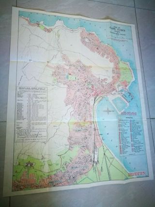 Vintage Map Of Cape Town Central South Africa 1960 