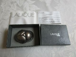 Vintage Rare Signed Lalique Crystal Scarab Beetle Figurine Platinum Lavender Box
