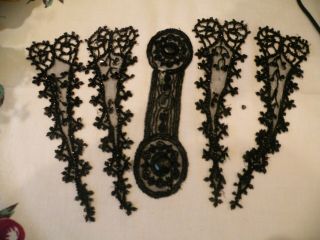 5 Antique True Victorian Edwardian Black Jet Bead Appliqués Trim Dress 10 X 3