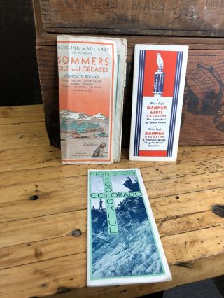 C8 Vintage Rare Sommers,  White Eagle Gas Oil Station Road Map Colorado 1930’s