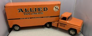 Vtg 1962 Big Tonka Toys Pressed Steel Allied Van Lines Semi Truck & Trailer