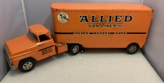 VTg 1962 BIG TONKA TOYS PRESSED STEEL ALLIED VAN LINES Semi Truck & Trailer 2