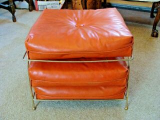 Vintage Mid Century Modern Stacking Vinyl Cushions Footstool Ottoman Orange Rare