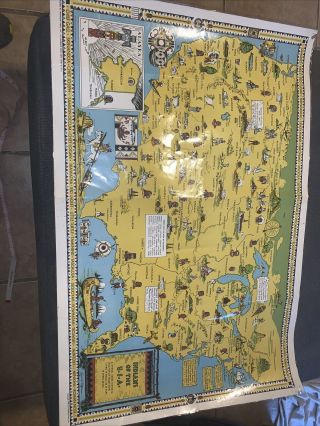 Vintage Cartoon Map Indian Tribes Of The Usa By Jefferson 1944 34 1/2”x 22 3/8”