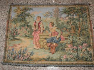 Antique Vintage Romantic Tapestry For Wall Hanging Framing 10  X 14  - France
