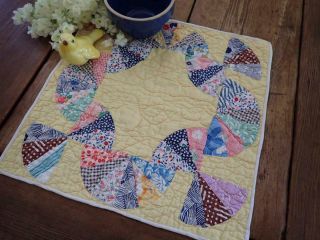 Cottage Sweet Vintage Yellow Baby Bunting Table Doll Quilt 15x15