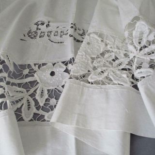 Antique Italian Linen Lace 100 " Pillow Topper Trousseau Hand Embr Whitework