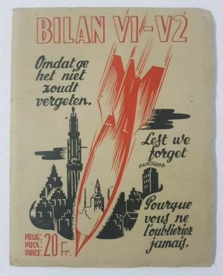 Vintage Map 1945 Ww2 German V1,  V2 Rocket Attack On Antwerp Belgium