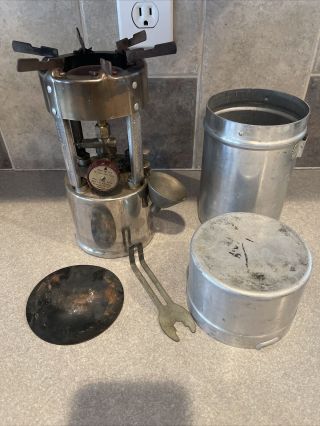 Vintage Coleman 530 B46 Gi Pocket Stove W/canister,  Wrench,  Funnel,  Plate Ww2