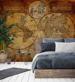 3D Vintage World Map Self - adhesive Removable Wallpaper Murals Wall 2