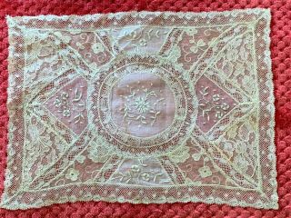 Antique French Handmade Normandy Lace Doily 36cm By 27cm - Valenciennes - L2