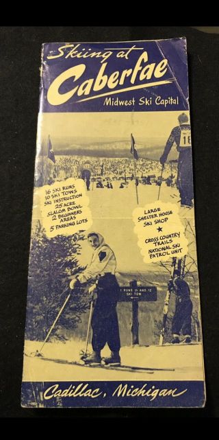 Caberfae Vtg 1950 - 51 Ski Brochure Trail Map Cadillac Michigan Travel Souvenir