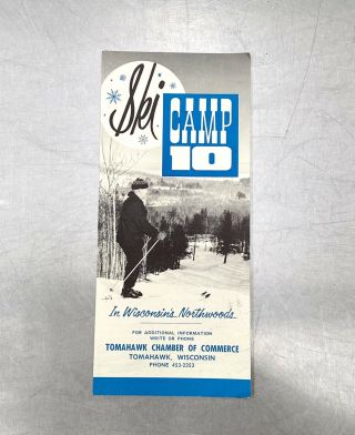 Camp 10 Vintage 1960’s Ski Brochure Trail Map Tomahawk Wisconsin Travel Souvenir